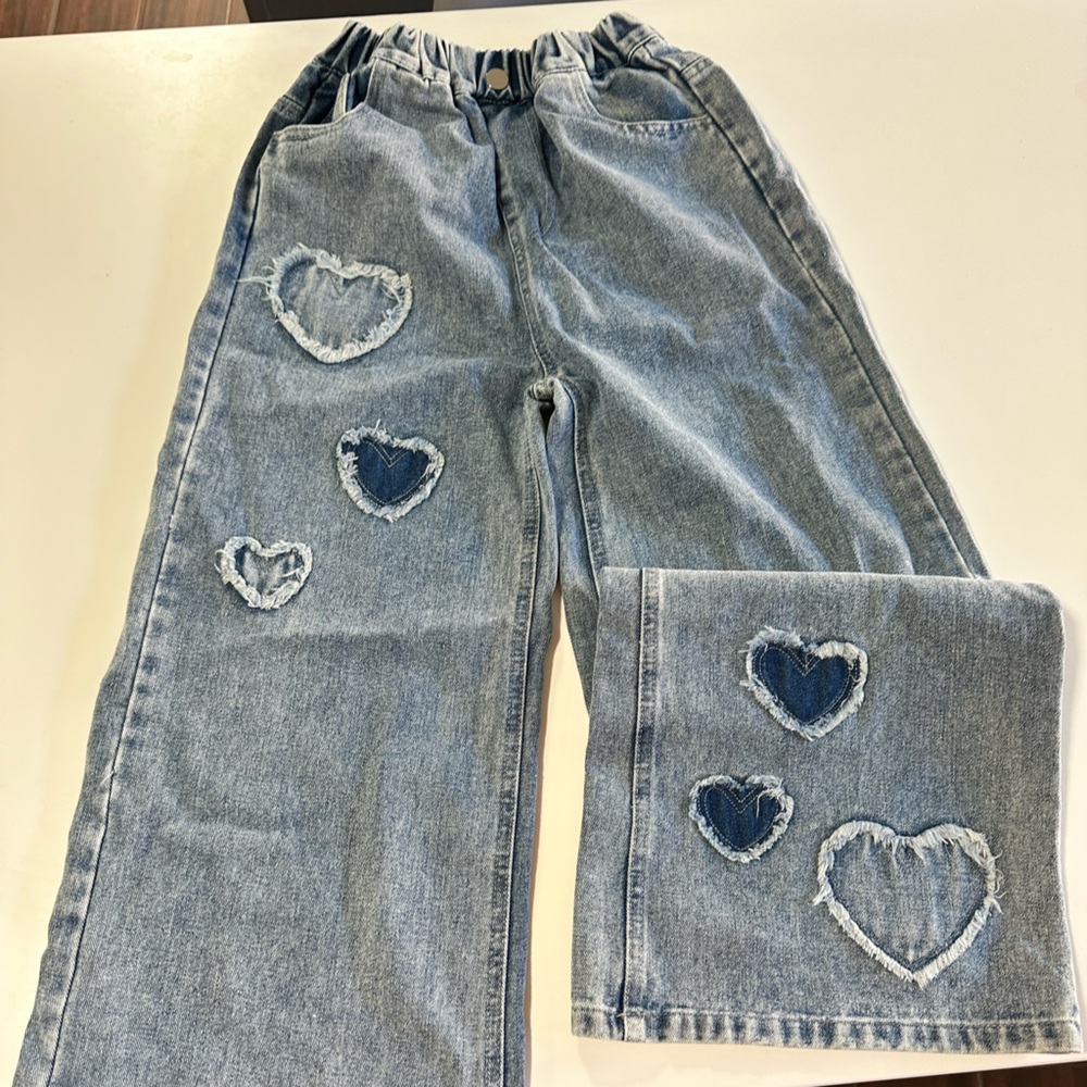 SHEIN Blue Heart Accent Wide Leg Jeans